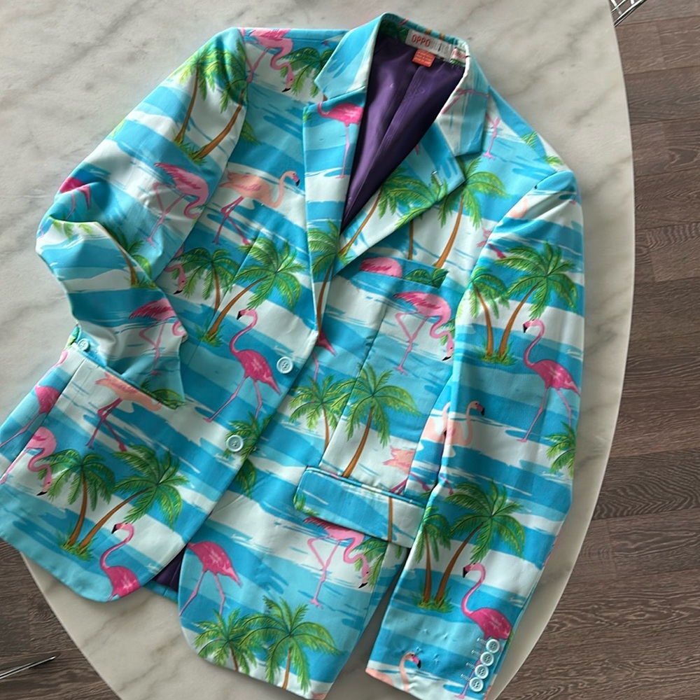 Novelty jacket with flamingos